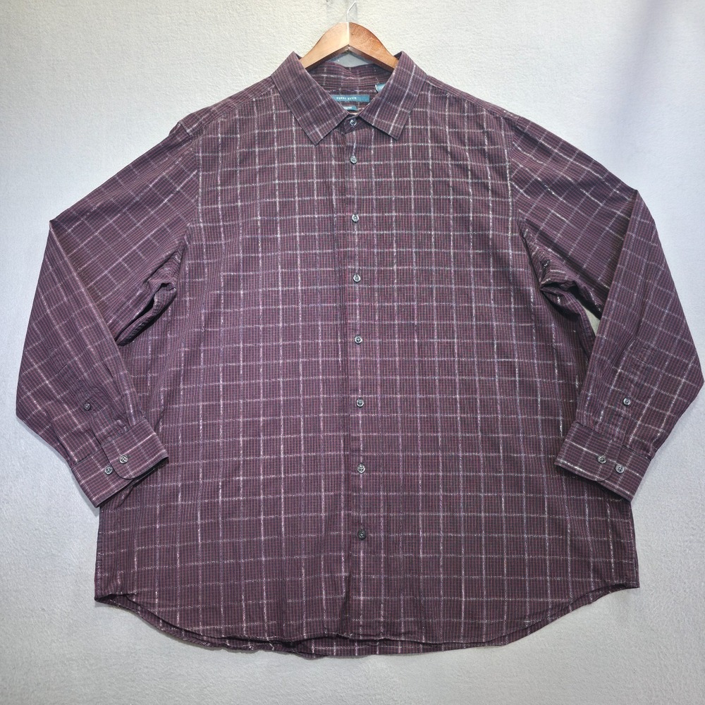 Perry Ellis Men's Stretch Burgundy‎ Long Sleeve Button Up Shirt Size 2X